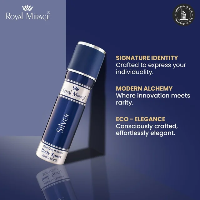 Royal Mirage Silver Body Spray 200ml | Unisex Perfume for Men & Women | Citrus, Floral & Woody Notes | Everyday Elegance | Long-Lasting Freshness | Affordable Luxury