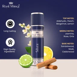 Royal Mirage Silver Body Spray 200ml | Unisex Perfume for Men & Women | Citrus, Floral & Woody Notes | Everyday Elegance | Long-Lasting Freshness | Affordable Luxury