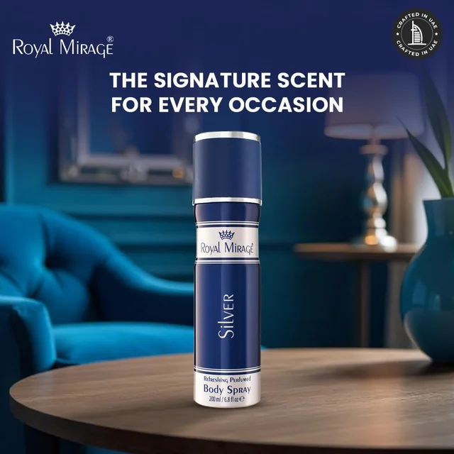 Royal Mirage Silver Body Spray 200ml | Unisex Perfume for Men & Women | Citrus, Floral & Woody Notes | Everyday Elegance | Long-Lasting Freshness | Affordable Luxury