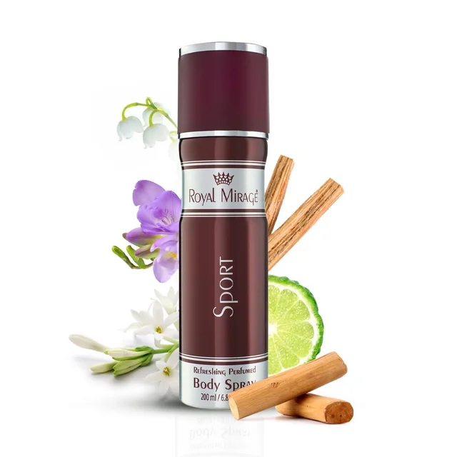 Royal Mirage Sport Body Spray 200ml | Premium Luxury Unisex Body Spray | Floral & Woody Fragrance | Energizing Scent for Daily Wear, Gym, Travel & Outdoor Use
