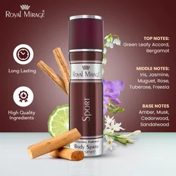 Royal Mirage Sport Body Spray 200ml | Premium Luxury Unisex Body Spray | Floral & Woody Fragrance | Energizing Scent for Daily Wear, Gym, Travel & Outdoor Use