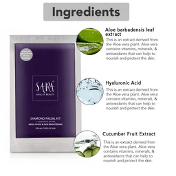 Sara 6 Step Diamond Facial Kit- 62g | Infused with Aloe Vera & Cucumber Fruit Extract | Glowing & Brightening Skin | Tan Removal | Anti-Dullness Facial | For all Skin Types