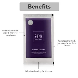 Sara 6 Step Diamond Facial Kit- 62g | Infused with Aloe Vera & Cucumber Fruit Extract | Glowing & Brightening Skin | Tan Removal | Anti-Dullness Facial | For all Skin Types