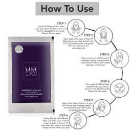Sara 6 Step Diamond Facial Kit- 62g | Infused with Aloe Vera & Cucumber Fruit Extract | Glowing & Brightening Skin | Tan Removal | Anti-Dullness Facial | For all Skin Types