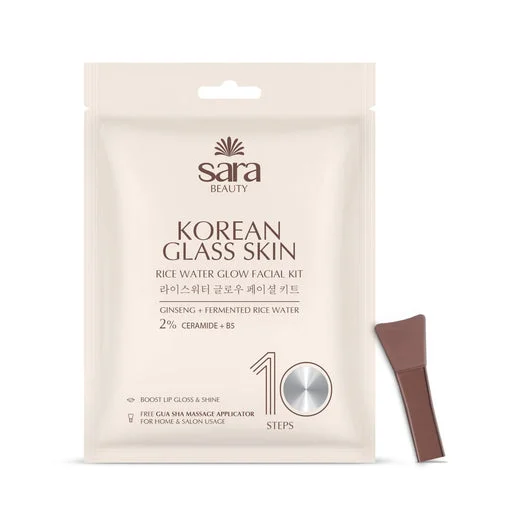 Sara Beuty Korean Glass Glow Facial Kit with Rice Extract & Ceramides | 10 Step Salon Facial Kit for Brightening, Hydration & Smooth Radiant Skin