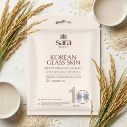 Sara Beuty Korean Glass Glow Facial Kit with Rice Extract & Ceramides | 10 Step Salon Facial Kit for Brightening, Hydration & Smooth Radiant Skin
