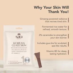 Sara Beuty Korean Glass Glow Facial Kit with Rice Extract & Ceramides | 10 Step Salon Facial Kit for Brightening, Hydration & Smooth Radiant Skin