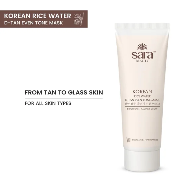 Sara Beauty Sara Korean Rice Water D-Tan Even Tone Mask 120g | Rice Water, Niacinamide, Vitamin C & Licorice | Removes Tan, Brightens Skin | Evens Tone, Hydrates & Adds Natural Glow
