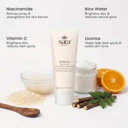 Sara Beauty Sara Korean Rice Water D-Tan Even Tone Mask 120g | Rice Water, Niacinamide, Vitamin C & Licorice | Removes Tan, Brightens Skin | Evens Tone, Hydrates & Adds Natural Glow