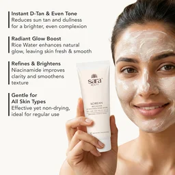 Sara Beauty Sara Korean Rice Water D-Tan Even Tone Mask 120g | Rice Water, Niacinamide, Vitamin C & Licorice | Removes Tan, Brightens Skin | Evens Tone, Hydrates & Adds Natural Glow