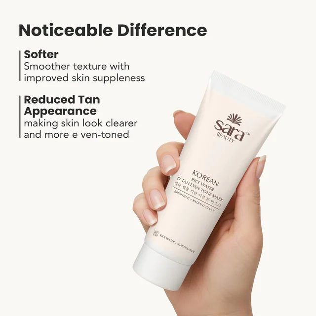 Sara Beauty Sara Korean Rice Water D-Tan Even Tone Mask 120g | Rice Water, Niacinamide, Vitamin C & Licorice | Removes Tan, Brightens Skin | Evens Tone, Hydrates & Adds Natural Glow