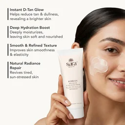 Sara Beauty Sara Korean Rice Water D-Tan Glow Cream 120g | Rice Water, Niacinamide, Vitamin C & Licorice | Brightening Face Cream for Tan Removal, Even Skin Tone & Daily Glow