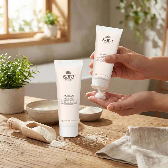 Sara Beauty Sara Korean Rice Water D-Tan Glow Cream 120g | Rice Water, Niacinamide, Vitamin C & Licorice | Brightening Face Cream for Tan Removal, Even Skin Tone & Daily Glow