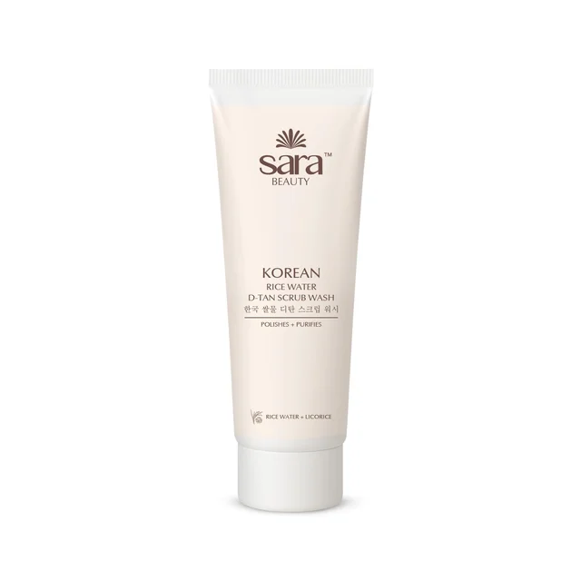 Sara Beauty Sara Korean Rice Water D-Tan Scrub Wash 120g | Rice Water, Walnut Shell & Vitamin C Face Scrub Wash | Removes Tan, Exfoliates Dead Skin, Brightens & Refreshes