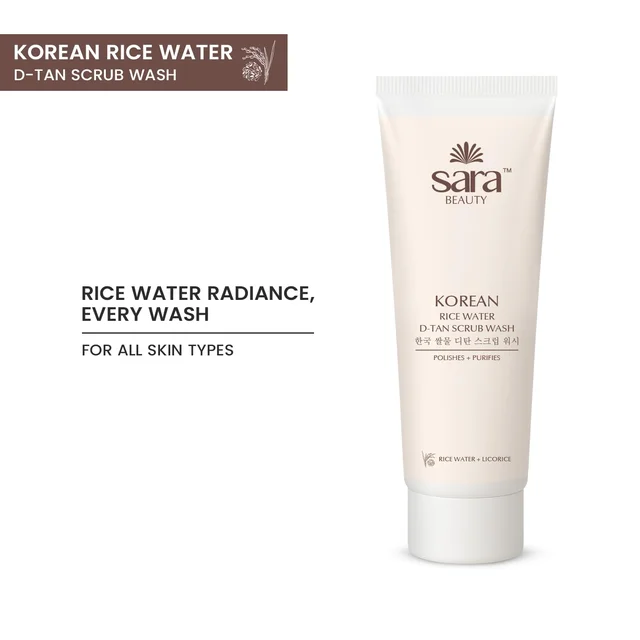 Sara Beauty Sara Korean Rice Water D-Tan Scrub Wash 120g | Rice Water, Walnut Shell & Vitamin C Face Scrub Wash | Removes Tan, Exfoliates Dead Skin, Brightens & Refreshes