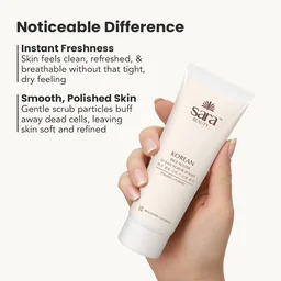Sara Beauty Sara Korean Rice Water D-Tan Scrub Wash 120g | Rice Water, Walnut Shell & Vitamin C Face Scrub Wash | Removes Tan, Exfoliates Dead Skin, Brightens & Refreshes