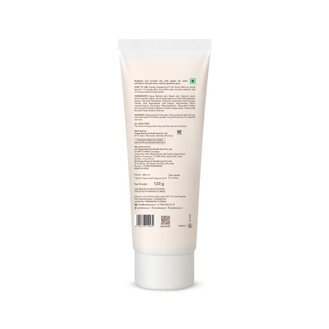 Sara Beauty Sara Korean Rice Water D-Tan Scrub Wash 120g | Rice Water, Walnut Shell & Vitamin C Face Scrub Wash | Removes Tan, Exfoliates Dead Skin, Brightens & Refreshes