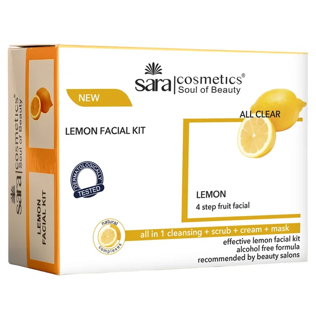 Sara Professional Sara Lemon 4-Step Fruit Facial Kit (4x50g) | for Brightening & Nourishing Skin | All in 1 (cleansing + scrub + cream + mask )|Detoxifying Face Pack | for Radiant Skin | Suitable for All Skin Types