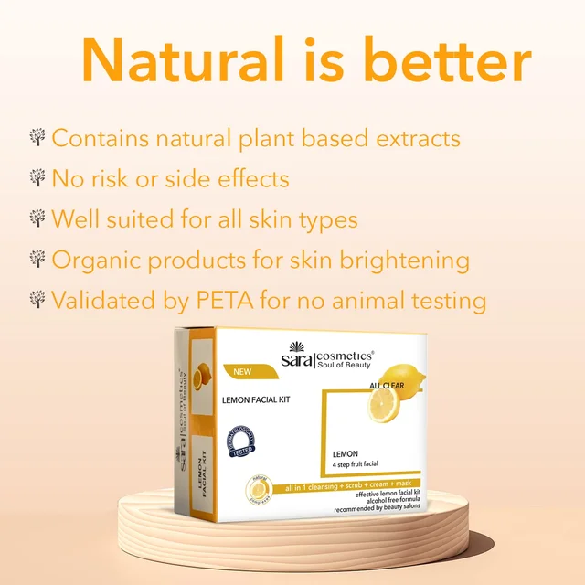 Sara Professional Sara Lemon 4-Step Fruit Facial Kit (4x50g) | for Brightening & Nourishing Skin | All in 1 (cleansing + scrub + cream + mask )|Detoxifying Face Pack | for Radiant Skin | Suitable for All Skin Types