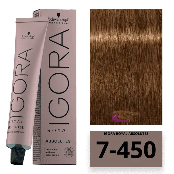 Schwarzkopf Igora Royal Absolutes Hair Color 7-450 Medium Natural Golden Beige Blonde 60ml | Permanent Hair Color | 100% Gray Coverage