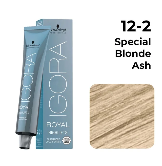 Schwarzkopf Professional Schwarzkopf Igora Royal Highlifts 12-2 Special Blonde Ash Hair Color 60ml | Permanent High Lift Color | Bond Protection