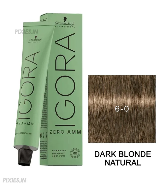 Schwarzkopf Professional Igora Zero Amm 6-0 Dark Blonde Natural Hair Color 60gm | Ammonia-Free | 100% Gray Coverage