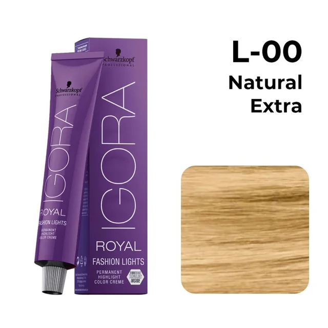 Schwarzkopf Professional Igora Royal Fashion Lights L-00 Natural Extra Hair Color 60gm | Permanent Highlight Color | Up to 5 Levels of Lift