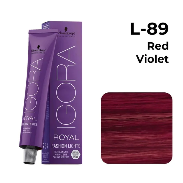 Schwarzkopf Professional Igora Royal Fashion Lights L-89 Red Violet Hair Color 60gm | Permanent Highlight Color | Vibrant Red Violet Tones