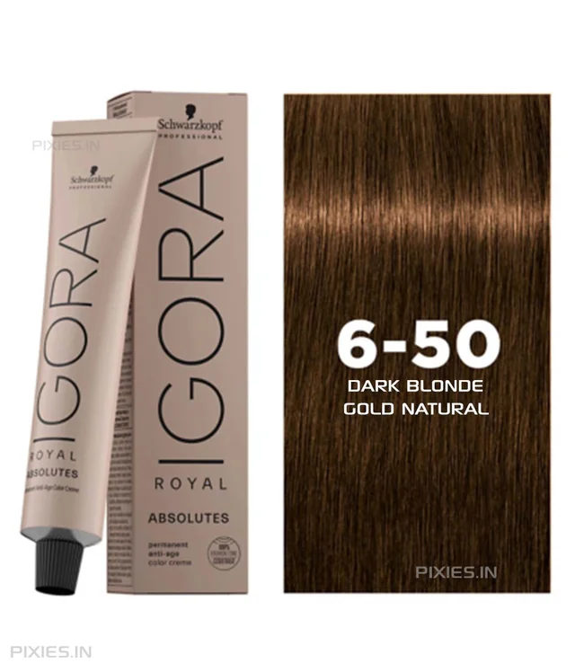 Schwarzkopf Professional Igora Royal Absolutes 6-50 Dark Blonde Gold Natural Hair Color 60ml | Permanent Hair Color | 100% Gray Coverage