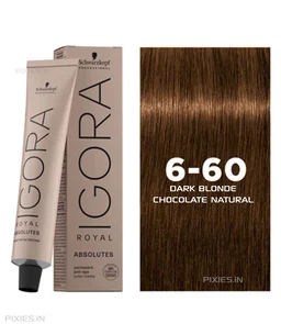 Schwarzkopf Professional Igora Royal Absolutes 6-60 Dark Blonde Chocolate Natural Hair Color 60ml | Permanent Hair Color | 100% Gray Coverage