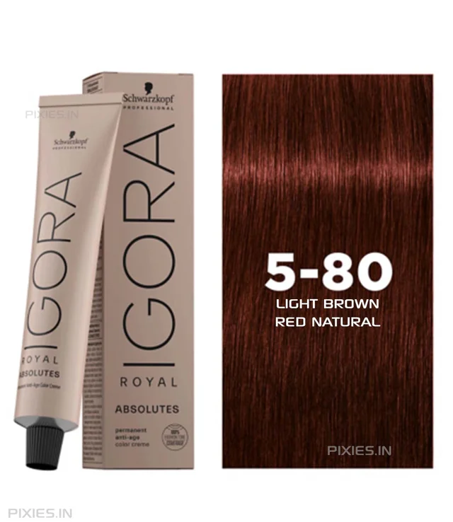 Schwarzkopf Professional Igora Royal Absolutes 5-80 Light Brown Red Natural Hair Color 60ml | Permanent Hair Color | 100% Gray Coverage