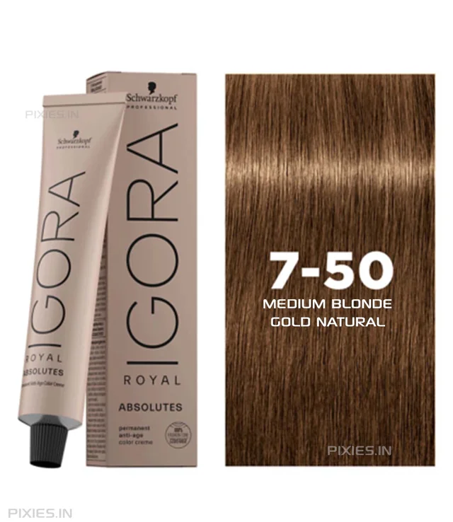 Schwarzkopf Professional Igora Royal Absolutes 7-50 Medium Blonde Gold Natural Hair Color 60ml | Permanent Hair Color | 100% Gray Coverage