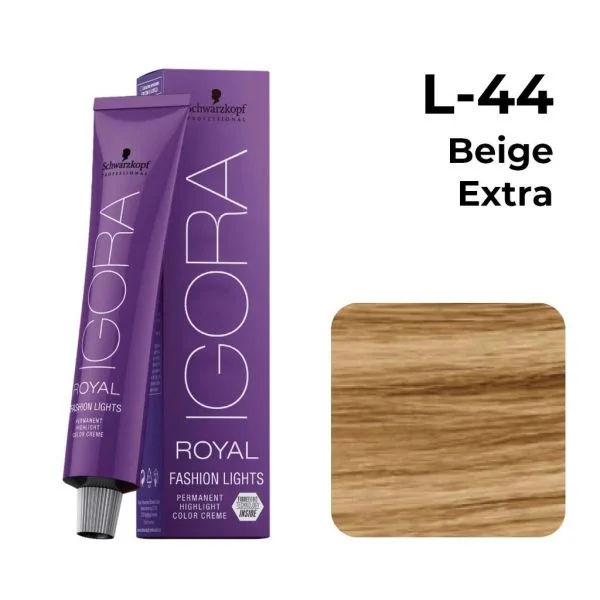 Schwarzkopf Professional Igora Royal Fashion Lights L-44 Beige Extra Hair Color 60gm | Permanent Highlight Color | Vibrant Beige Tones