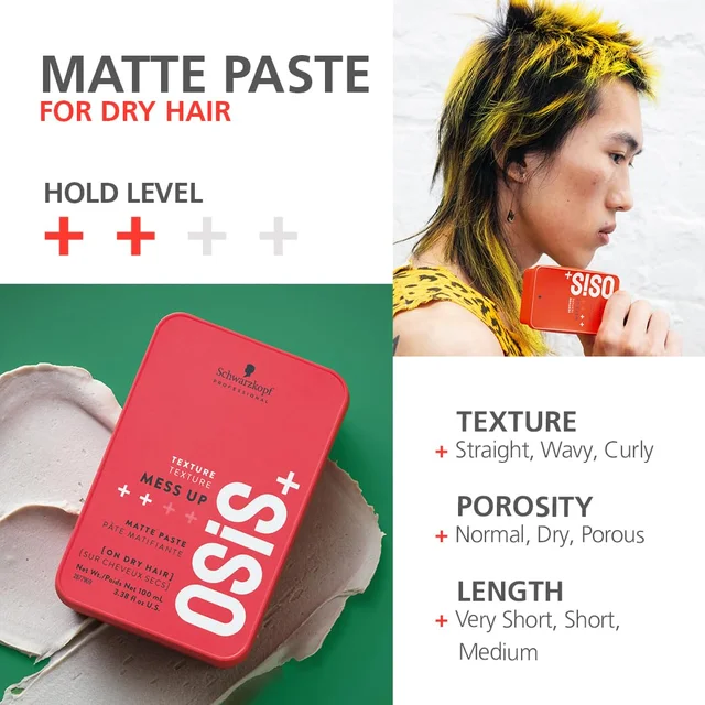 Schwarzkopf Professional OSiS+ Mess Up Matte Paste 100ml | Medium Hold Hair Styling Paste | Matte Finish