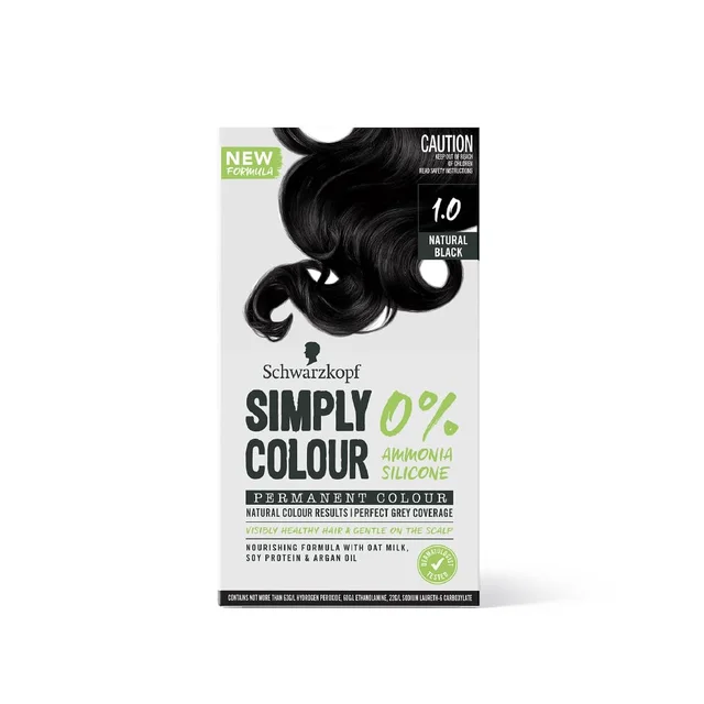 Schwarzkopf Simply Colour 1.0 Natural Black Hair Color 142.5ml | Ammonia-Free | 100% Gray Coverage