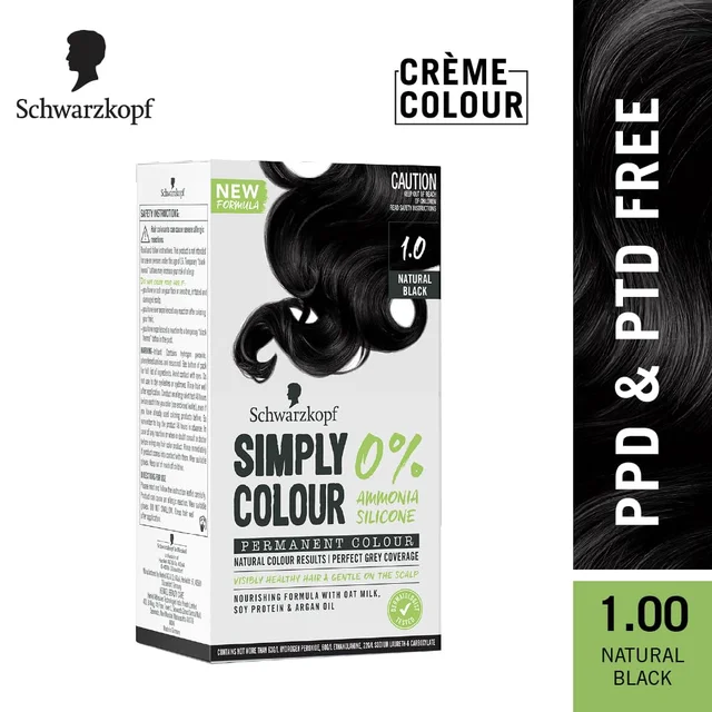 Schwarzkopf Simply Colour 1.0 Natural Black Hair Color 142.5ml | Ammonia-Free | 100% Gray Coverage