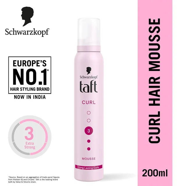 Schwarzkopf Taft Curl Hold 3 Hair Mousse | Medium Hold | Curl Definition & Frizz Control