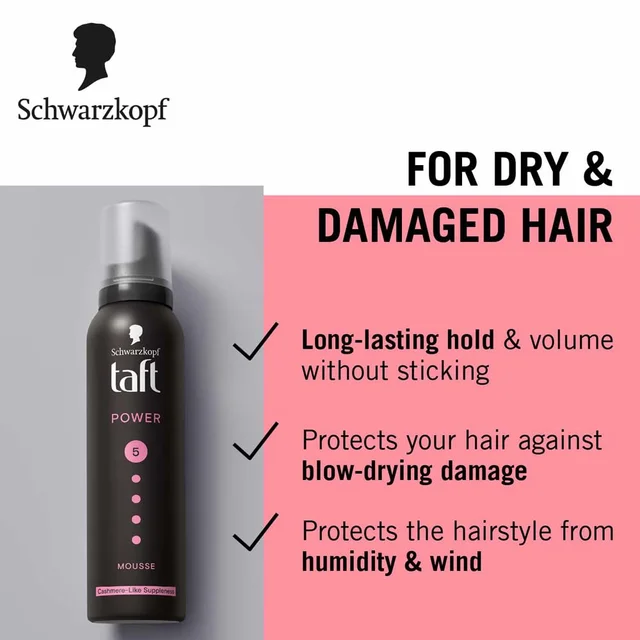 Schwarzkopf Taft Power Mousse | Strong Hold Hair Styling Mousse | Volume & Frizz Control