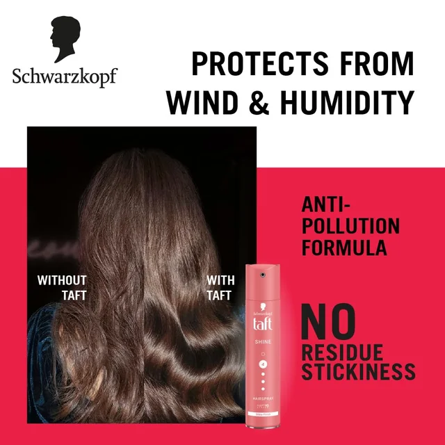 Schwarzkopf Taft Shine Hair Spray 250ml | Strong Hold 4 | Shiny & Frizz-Free Hair