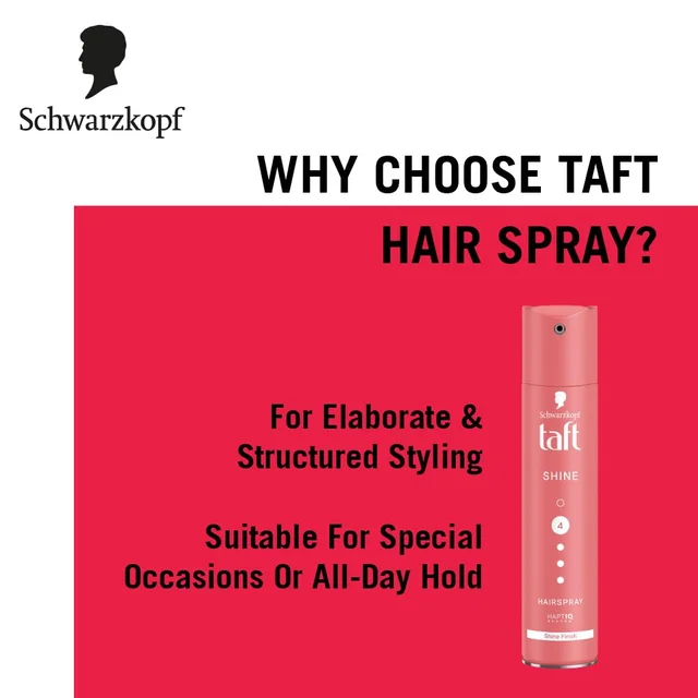 Schwarzkopf Taft Shine Hair Spray 250ml | Strong Hold 4 | Shiny & Frizz-Free Hair