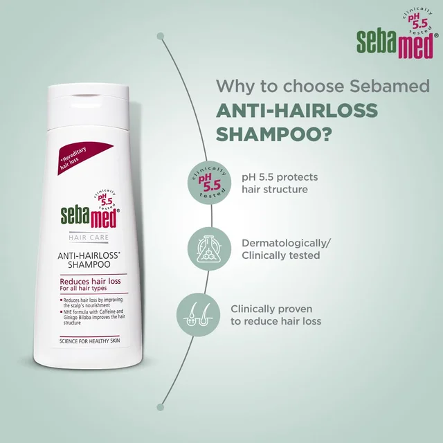 Sebamed Anti-Hairloss Shampoo 200ml| pH 5.5 | Clinically Proven Formula with NHE & Caffeine | Reduces Hair Fall & Strengthens Hair | Dermatologically Tested
