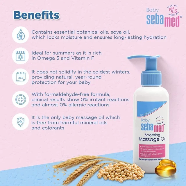 Sebamed Baby Soothing Massage Oil 150ml | pH 5.5 for Gentle & Moisturizing Care | Enriched with Natural Oils to Soothe & Hydrate Baby's Skin | Dermatologically Tested