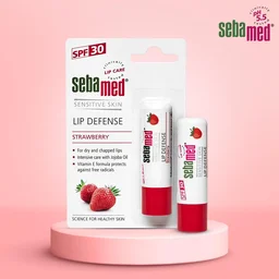 Seba Med Sebamed Lip Defense Strawberry 4.8g | SPF 30 Lip Balm with Natural Oils & Vitamin E | Heals Dry, Chapped Lips | UV Protection | Dermatologically Tested