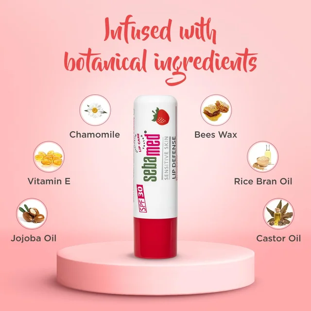 Seba Med Sebamed Lip Defense Strawberry 4.8g | SPF 30 Lip Balm with Natural Oils & Vitamin E | Heals Dry, Chapped Lips | UV Protection | Dermatologically Tested