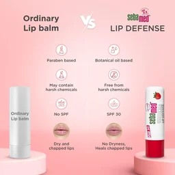Seba Med Sebamed Lip Defense Strawberry 4.8g | SPF 30 Lip Balm with Natural Oils & Vitamin E | Heals Dry, Chapped Lips | UV Protection | Dermatologically Tested