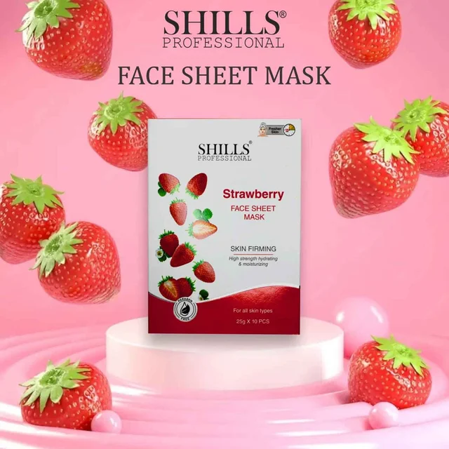 Shills Professional Face Sheet Mask Set with Strawberry | Anti-Dark Spot & Brightening Care | Fades Pigmentation, Hydrates & Restores Glow | Suitable for All Skin Types