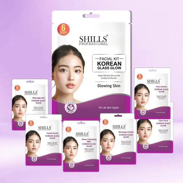 Shills Professional SHILLS PROFESSIONAL Facial Kit | Complete Skincare Solution for Cleansing, Exfoliating, Brightening & Hydrating | Korea Glass Facial Kit for Instant Spa Glow at Home