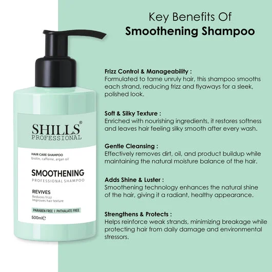 Shills Professional Smoothening Shampoo 500ml for Frizz Control & Silky Hair | Keratin Enriched Formula for Smooth, Shiny & Manageable Hair | For Dry & Damaged Hair