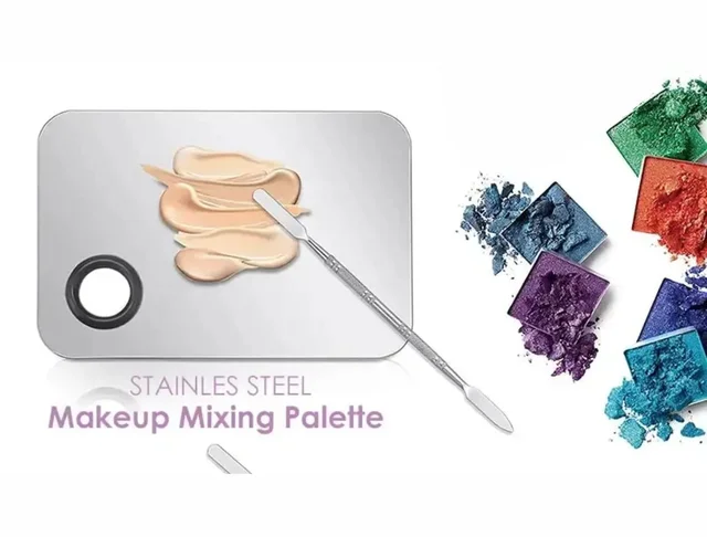 Shills Professional Stainless Steel Makeup Mixing & Blending Palette with Spatula | For Foundation, Lipstick, Concealer & Nail Art | Reusable, Easy to Clean