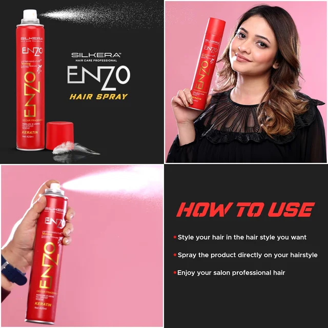 Silkera Professional Silkera Enzo Hair Spray 420ml Red | Keratin Enhanced Long-Lasting Hair Spray | No Greasy Residue | Suitable for All Hair Types | Salon & Home Use